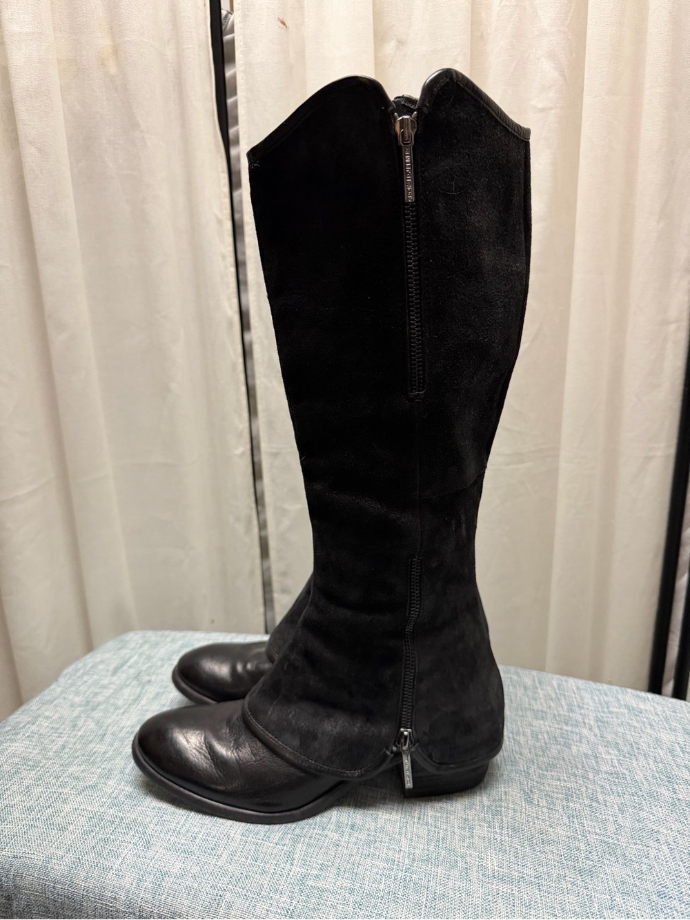 Donald J. Pliner Black Leather and Suede Over-the-Knee Boots